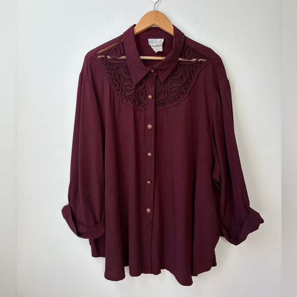 Vintage Deep Burgundy Lace Blouse - Picture 12 of 14